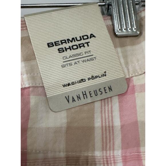 Women's Short Vanheusen Women’s Plaid Bermuda Shorts Pink Tan Cream Size 12 New - Picture 14 of 16